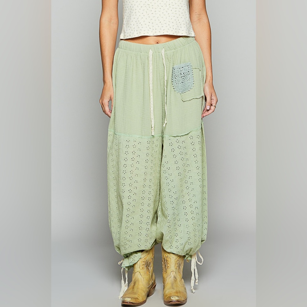 #220. POL Eyelet Gauze Pants - Pistachio